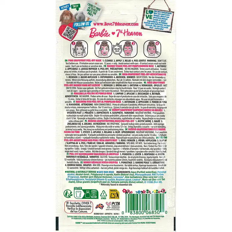 7 Heaven Masque Peel-Off Rose Pamplemousse Barbie