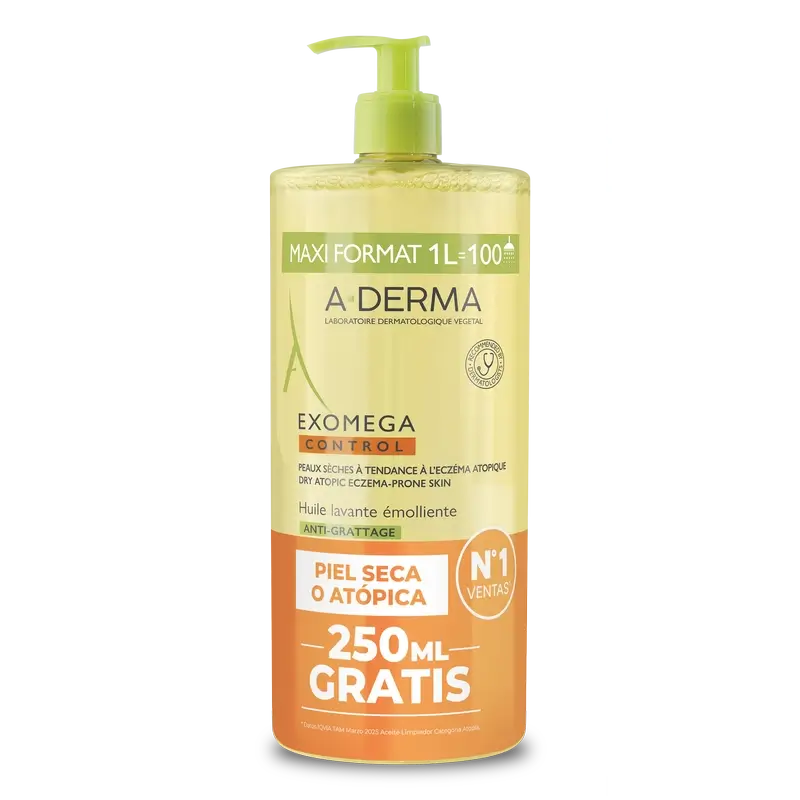 A-Derma Exomega Control Anti-Itch Huile nettoyante émolliente, 1000 ml