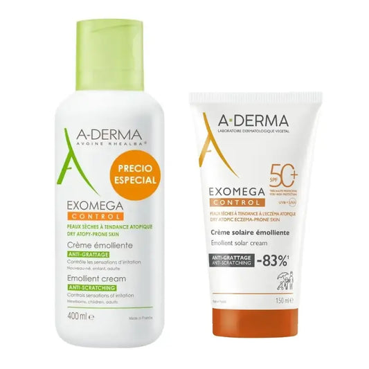 A-Derma Exomega Control Cream, 400 ml + Crème Spf+50, 150Ml