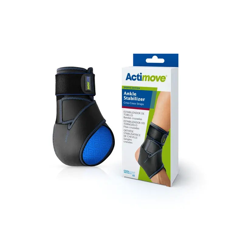 Actimove Attelle de stabilisation de la cheville avec sangles croisées, noire, taille universelle
