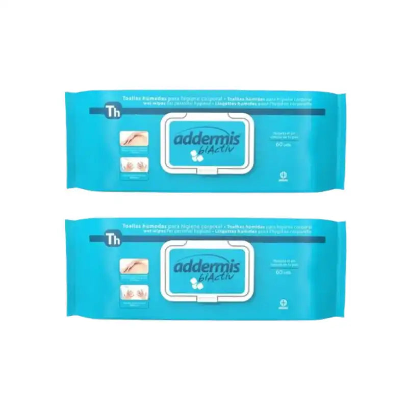 Addermis Biactiv Adult Intimate Hygiene Wipes, 2X60 unités