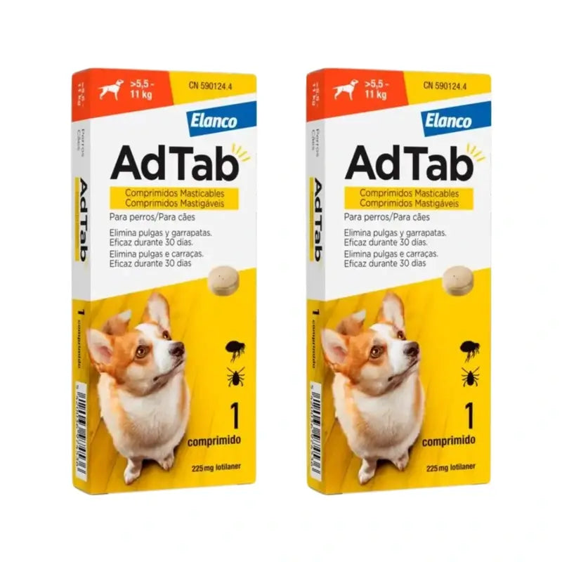 Adtab 225Mg Comprimés à Croquer Chiens 5.5-11kg, 2 Comprimés
