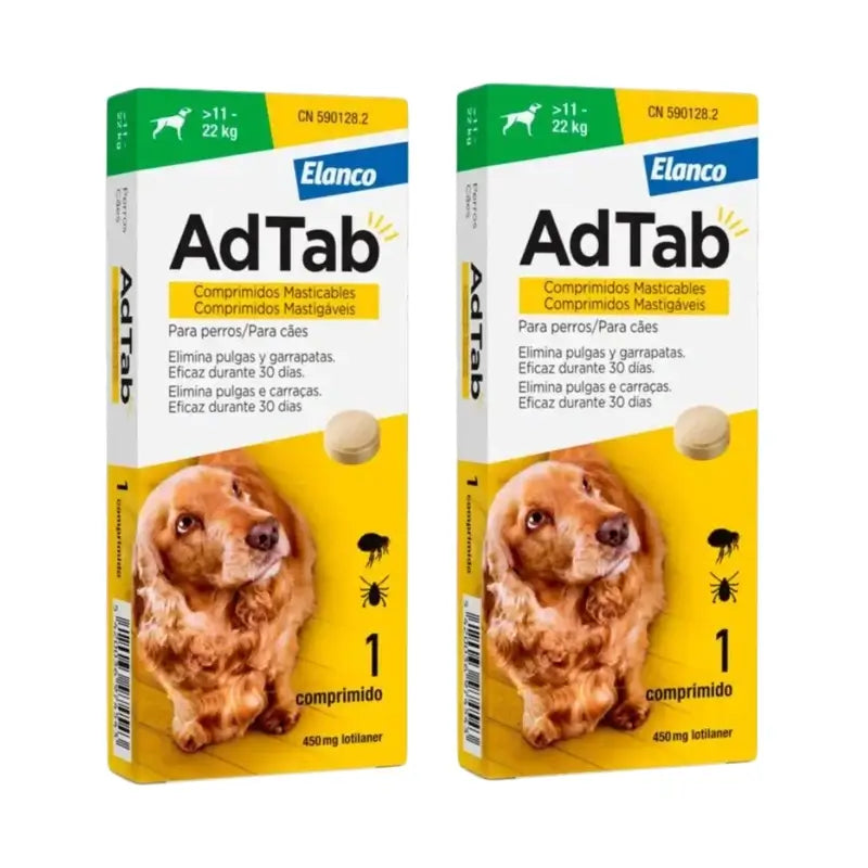 Adtab 450Mg Comprimés à Croquer Chiens 11-22Kg, 2 Comprimés
