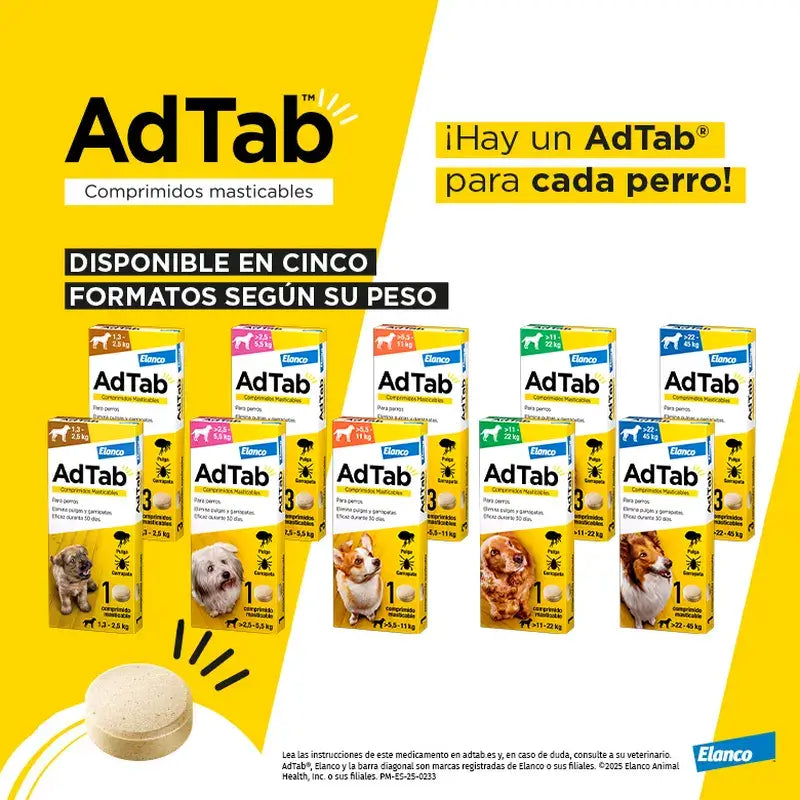 Adtab 450Mg Comprimés à Croquer Chiens 11-22Kg, 2 Comprimés