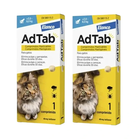 Adtab 48Mg Comprimés à Croquer Chats 2-8Kg, 2 Comprimés