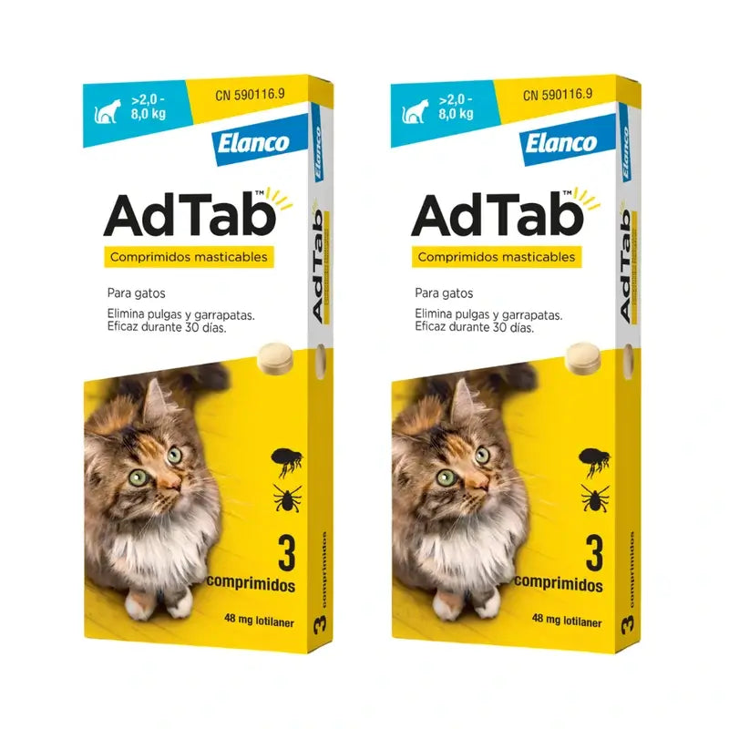Adtab 48Mg Comprimés à Croquer Chats 2-8Kg, 6 Comprimés