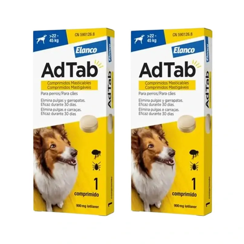 Adtab 900Mg Comprimés à Croquer Chiens 22-45Kg, 2 Comprimés