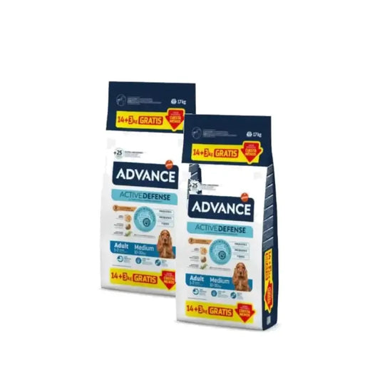 Advance Adult Medium : croquettes pour chiens de taille moyenne au poulet, lot de 2 x 14+3 kg