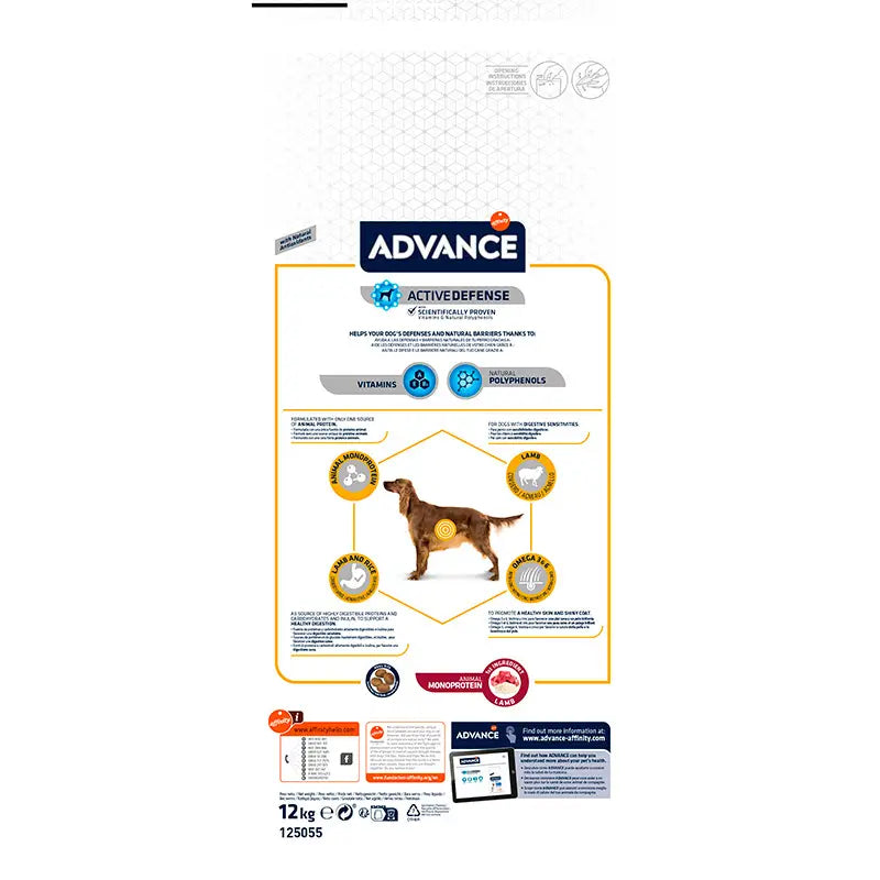 Advance Canine Adult Sensitive Lamb Rice 12Kg, nourriture pour chiens
