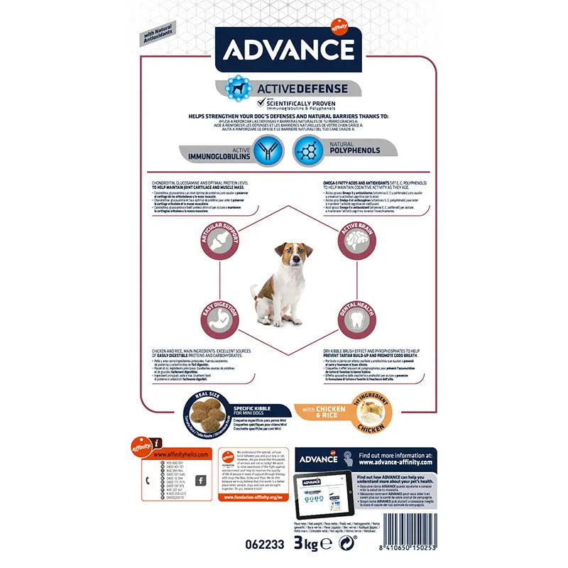 Advance Canine Senior Mini Chicken Rice 3Kg, nourriture pour chiens