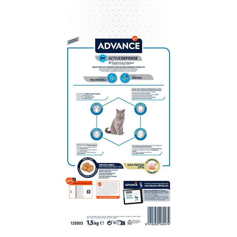 Advance Feline Adult Sterilised Turkey 1,5Kg, nourriture pour chats