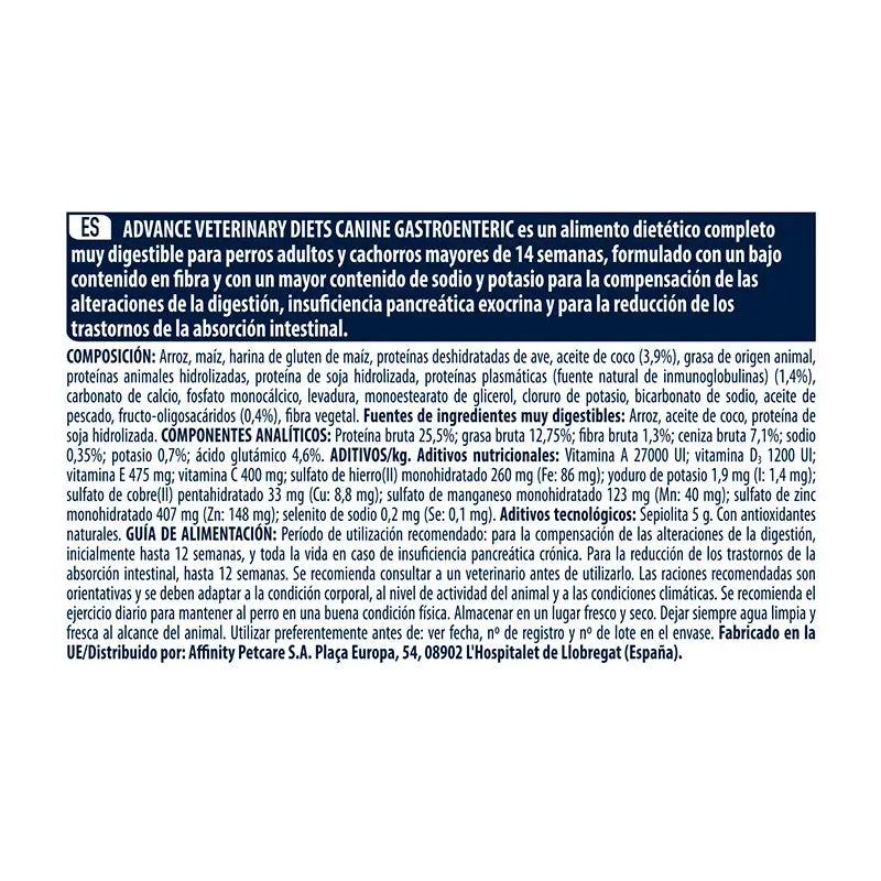 Advance Vet Canine Adult Gastroenteric 12Kg, nourriture pour chiens