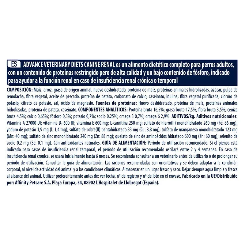 Advance Vet Canine Renal Failure 3Kg, nourriture pour chiens