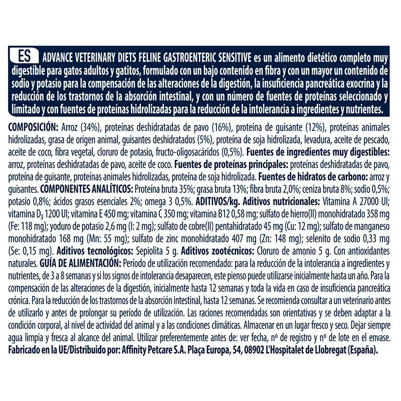 Advance Vet Feline Adult Gastro Sensitive 1,5Kg, nourriture pour chats