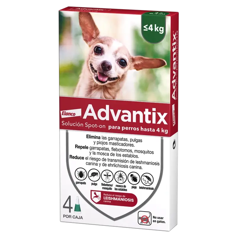 Pipettes antiparasitaires Advantix pour chiens jusqu'à 4 kg 4 unités X 0,4 ml