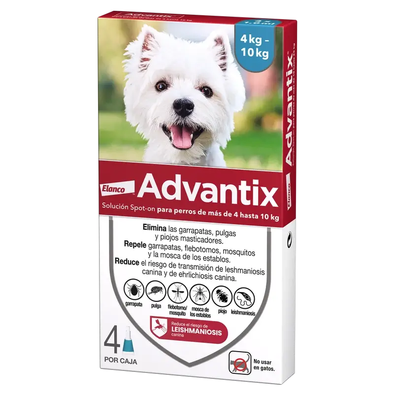 Pipettes antiparasitaires Advantix pour chiens de 4 à 10 kg 4 unités x 1 ml