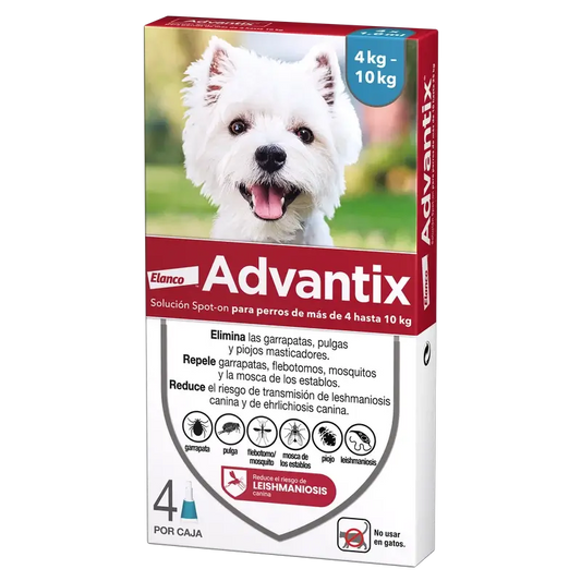 Pipettes antiparasitaires Advantix pour chiens de 4 à 10 kg 4 unités x 1 ml