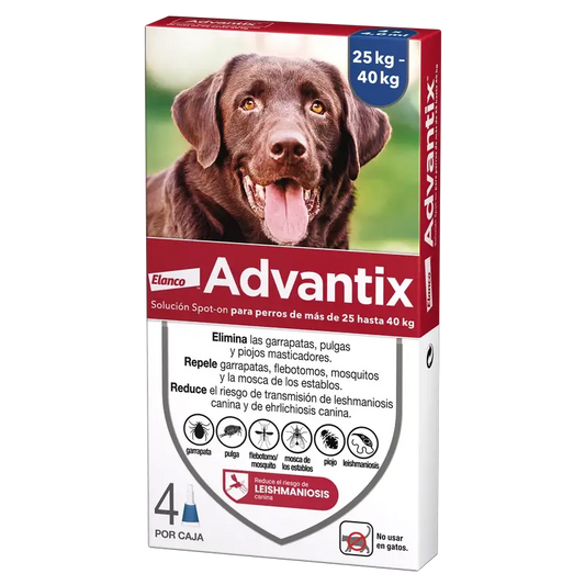 Pipettes antiparasitaires Advantix pour chiens +25 Kg 4pcs x 4 ml