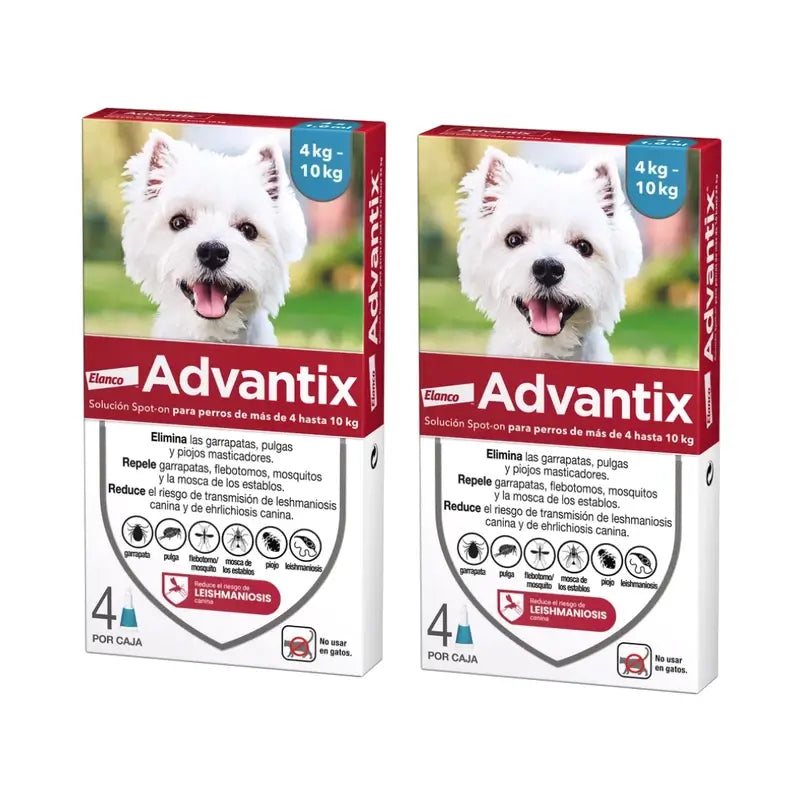 Pipettes antiparasitaires Advantix pour chiens de 4 à 10 kg, 8 unités x 1 ml