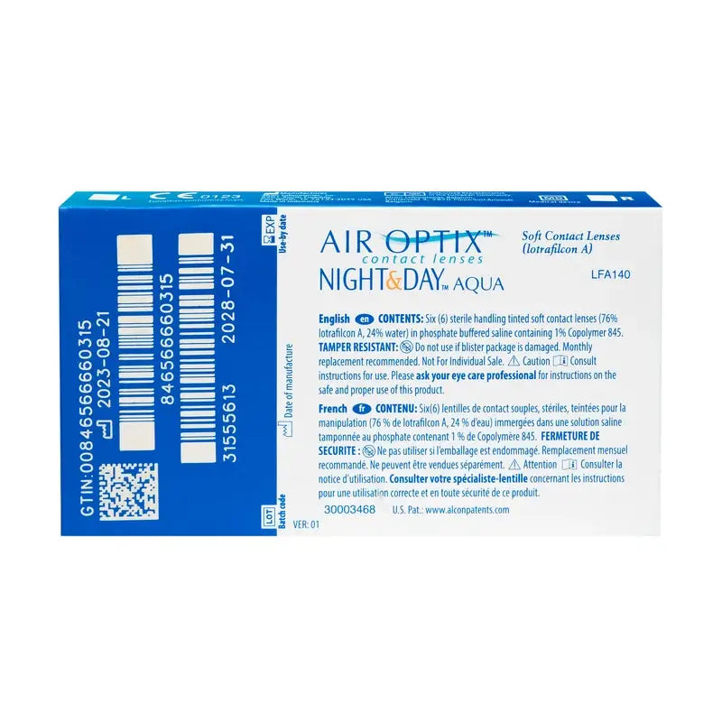 Lentilles de contact mensuelles Air Optix Night&Day Aqua Spherical, 6 unités