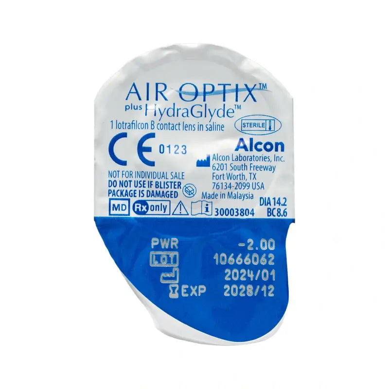 Air Optix Plus Hydraglade Lentilles de contact mensuelles sphériques, 6 unités