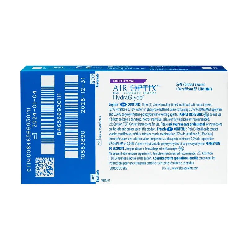 Lentilles multifocales mensuelles Air Optix Plus HydraGlyde, 3 unités