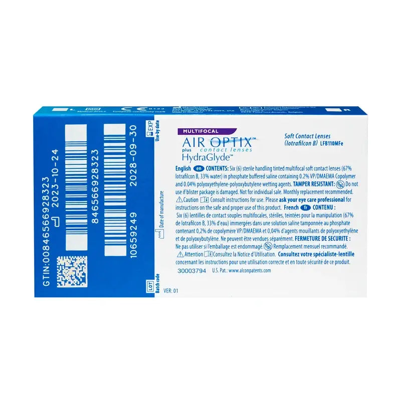 Lentilles multifocales mensuelles Air Optix Plus HydraGlyde, 6 unités