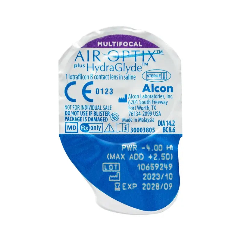 Lentilles multifocales mensuelles Air Optix Plus HydraGlyde, 6 unités