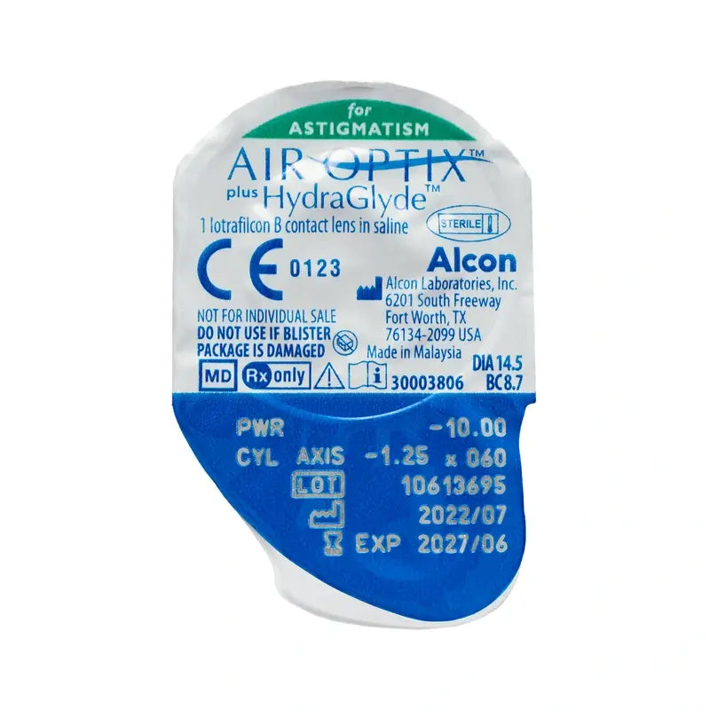 Air Optix Plus HydraGlyde Lentilles toriques mensuelles , 6 unités