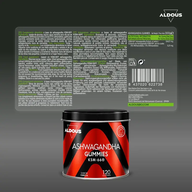 Aldous Bio Ashwagandha Ksm-66 , 120 gommes