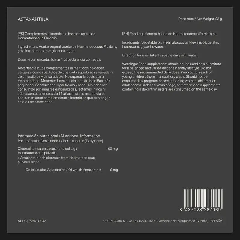 Aldous Bio Pure Natural Astaxanthin , 120 gélules