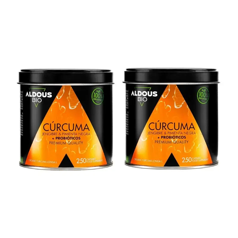 Aldous Bio Curcuma Au Gingembre Et Poivre Noir Avec Probiotiques, 2X250 Capsules