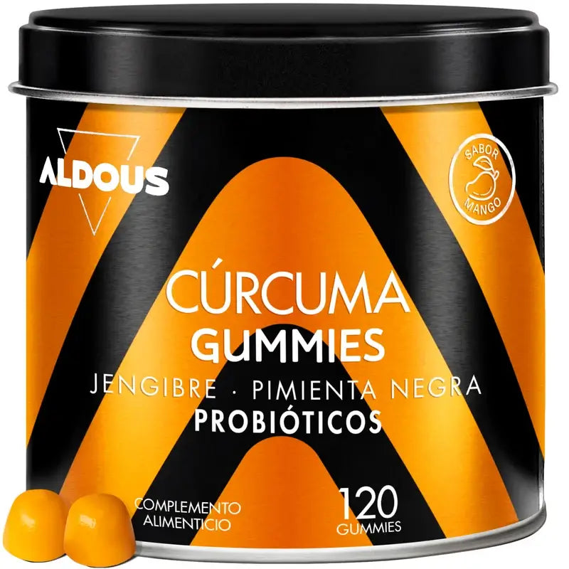Aldous Bio Curcuma au Gingembre et Poivre Noir + Probiotiques, 120 gommes