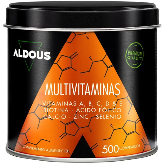 Aldous Bio Multivitamines Vitamine C, D, E, A, Vitamines B, Biotine, Acide Folique, Calcium, Zinc, Sélénium , 500 comprimés