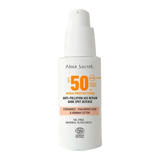 Alma Secret Solar Facial Natural Sunscreen Spf 50 With Ceramides, Anti-Blemish And Oil-Free (Colour : Sand)