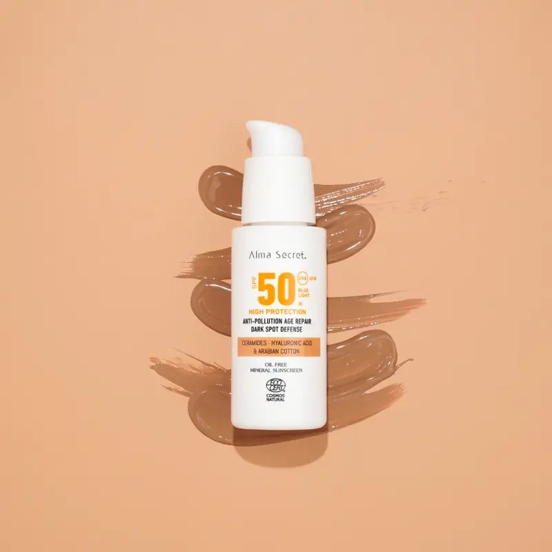 Alma Secret Natural Facial Sunscreen SPF50 Ceramides, Anti-Blemish & Oil-Free Golden, 50 ml