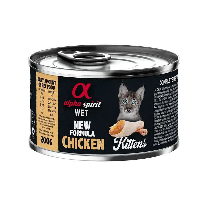 Alpha Spirit Feline Kitten Chicken Canned Box 6X200Gr