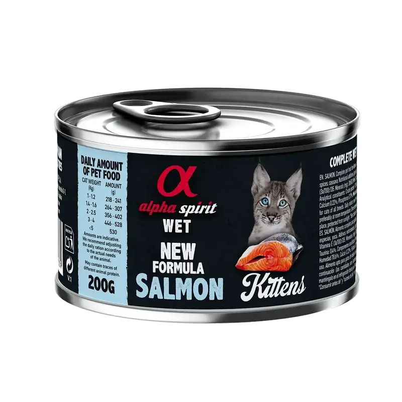 Alpha Spirit Feline Kitten Salmon Can Box 6X200Gr