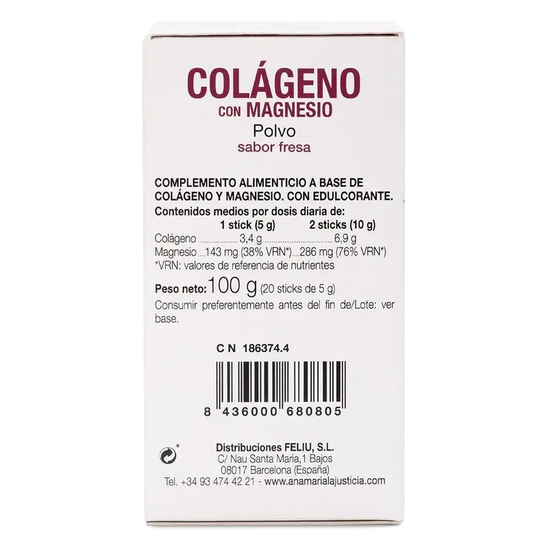 Ana Maria Lajusticia Collagen with Magnesium strawberry flavour, 20 sticks