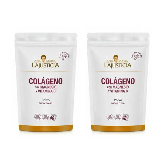 Ana Maria Lajusticia Collagen With Magnesium + Vit.C Strawberry Flavour Powder Doypack, 2x350 grams