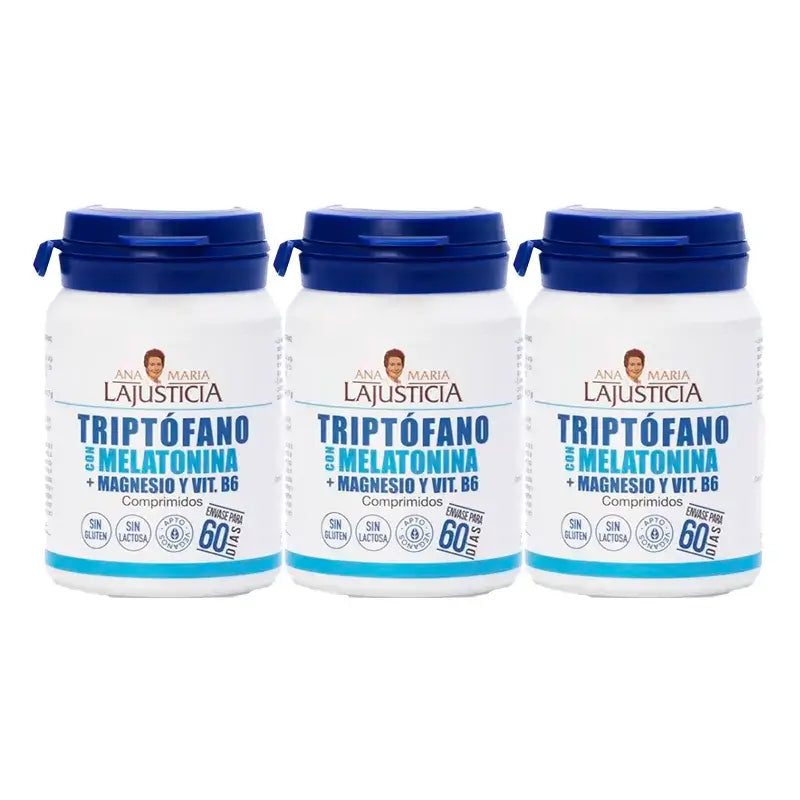 Ana Maria Lajusticia Tryptophane avec Mélatonine + Magnésium et Vitamine B6, Pack 3 x 60 comprimés