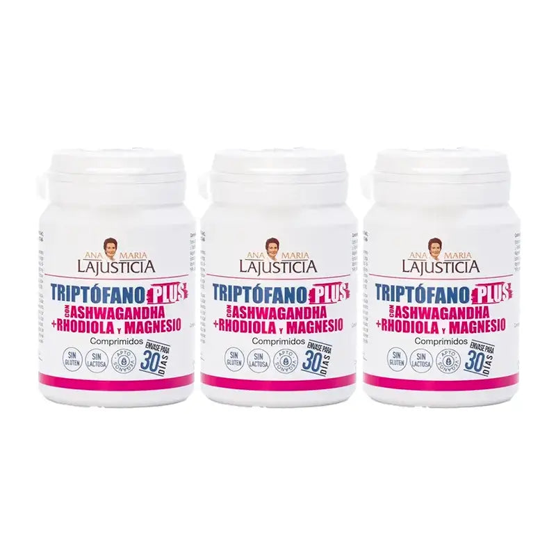 Ana Maria Lajusticia Tryptophan Plus avec Ashwagandha + Rhodiola et Magnésium, Pack 3 x 60 comprimés