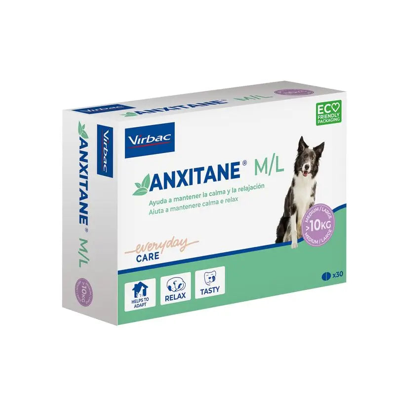 Virbac Anxitane M/L, 30 comprimés relaxants pour chiens +10Kg