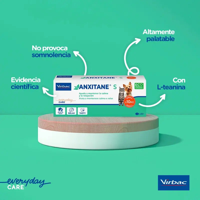 Virbac Anxitane S, 30 comprimés relaxants pour chats et chiens 0 - 10kg