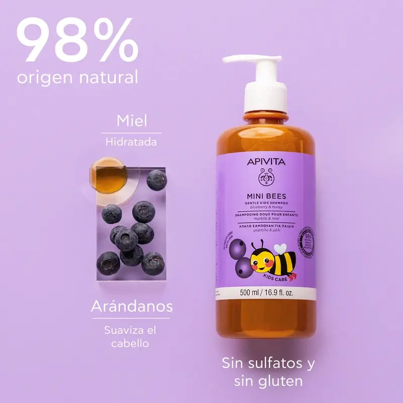 Shampooing doux pour enfants Apivita avec canneberge et miel, 500 ml