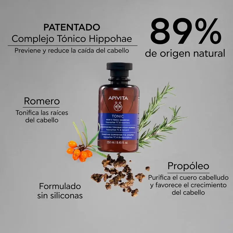 APIVITA Shampooing tonifiant contre la chute des cheveux pour hommes à l'argousier et au romarin 250 ml
