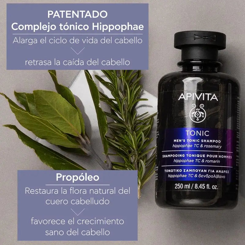 APIVITA Shampooing tonifiant contre la chute des cheveux pour hommes à l'argousier et au romarin 250 ml