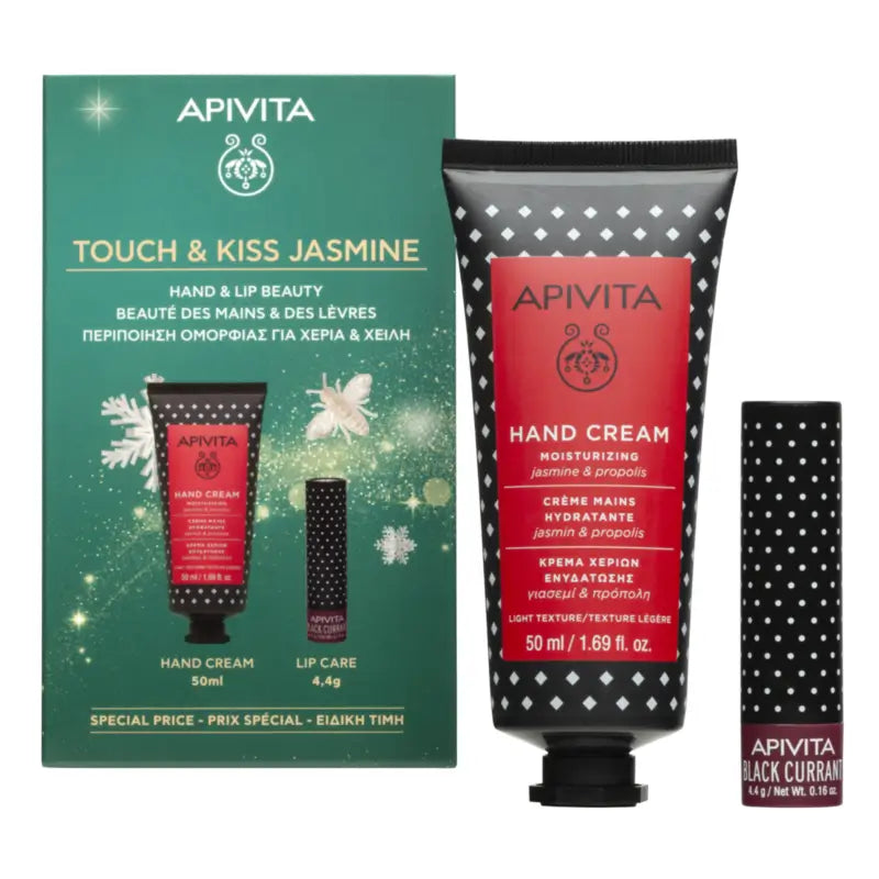 Apivita Coffret Crème pour les mains au jasmin + Baume à lèvres à la cassis, 50 + 4,4 ml