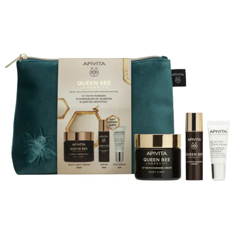 Coffret Apivita Queen Bee Longevity : routine avec crème légère + cadeaux, 50 + 10 + 5 ml