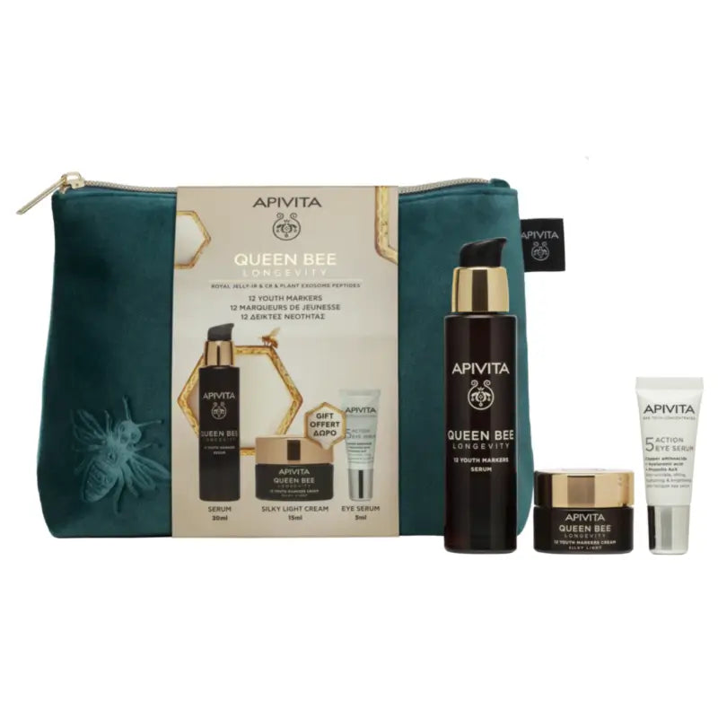 Coffret Apivita Queen Bee Longevity : routine sérum + cadeaux, 30 + 10 + 5 ml